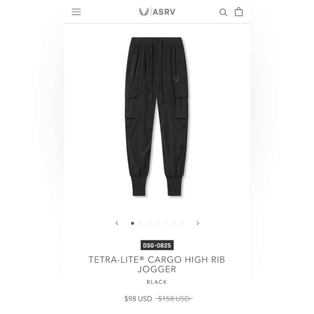 ASRV Tetra-lite cargo high rib jogger | Black | size small